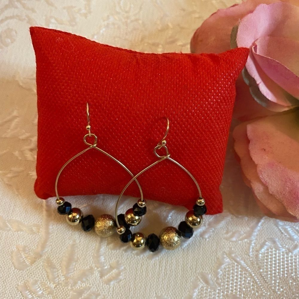 💥Nickel Free Black and Gold Dangle Drop fashion cute Earrings